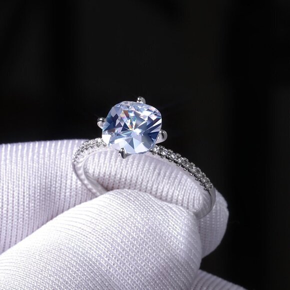 Beautiful Pure Zircon Thin Silver Romantic Wedding Rings for Women, PD1168 - Picture 2 of 4